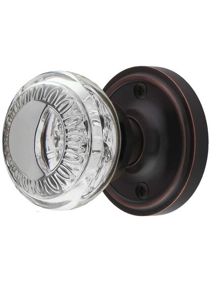 Classic Rosette Door Set with Ovolo Crystal-Glass Knobs in Timeless Bronze.